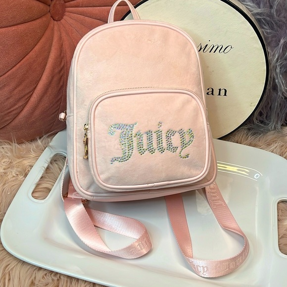 JUICY COUTURE BABY PINK VELVET BACKPACK π - Picture 1 of 11